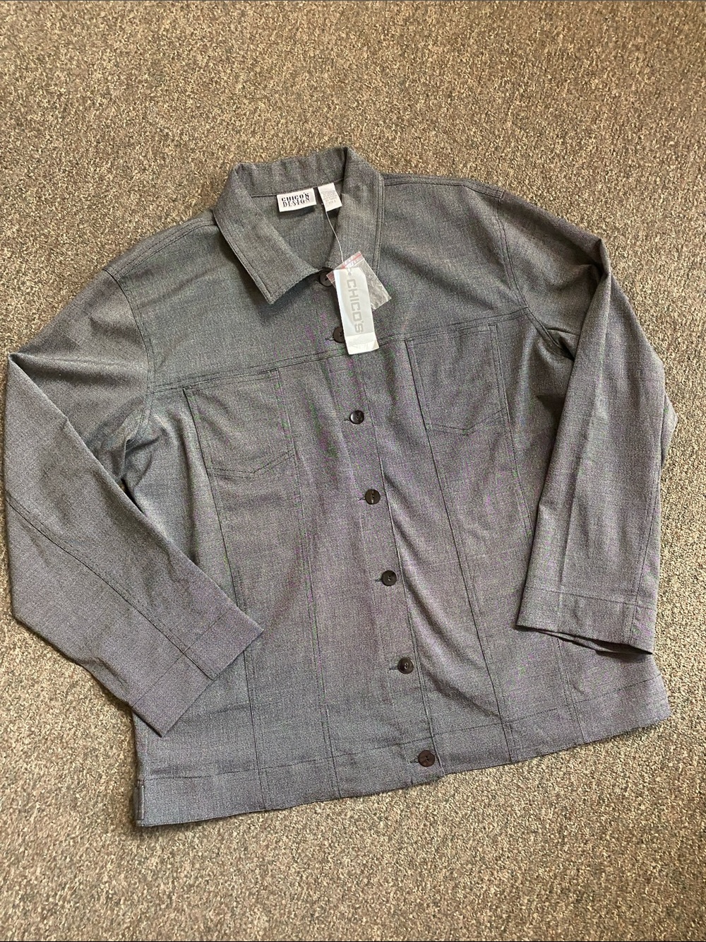 Chico's Heathered Gray Button-Front Jean Jacket